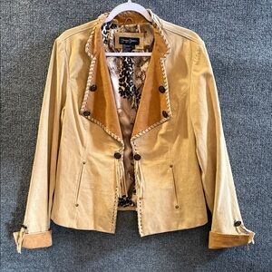 Prosper & Devine Tan Leather Jacket with Fringe & Laced Stitching Women’s Large